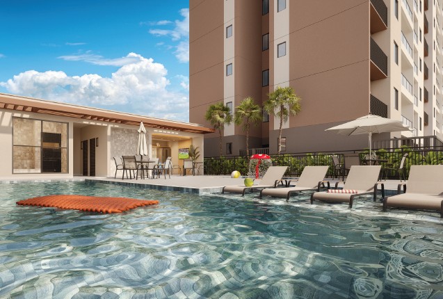 Piscina adulto com deck molhado