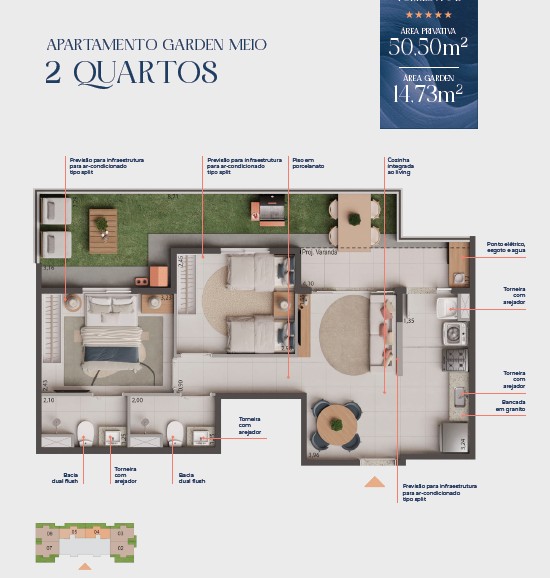 Planta 2 Quartos Garden Meio