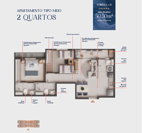 Planta 2 Quartos Tipo Meio