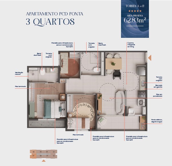 Planta 3 Quartos PCD Ponta